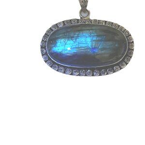 Large 2" Natural Labradorite Gemstone Pendant Set in Sterling Silver